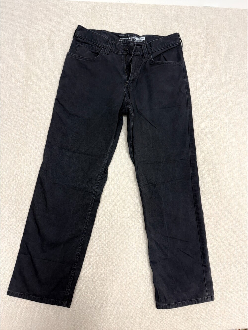 Carhartt Mens 32x30 Relaxed Fit Washed Black Canvas Work Pants Dungarees